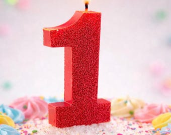 Red Glitter Candle - Number Birthday Candle – 3.25 Inch Tall Cake Topper