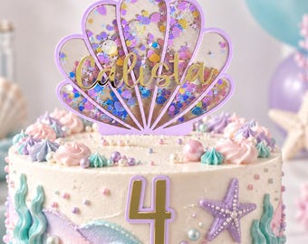 Seashell -  Mermaid - Acrylic Cake Topper - Confetti Shaker - Personalized