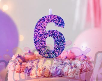 Color Shift Glitter Candle - Purple, Blue, Pink Number Birthday Candle – 3.25 Inch Tall Cake Topper