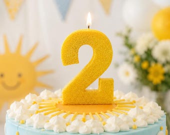 Yellow Glitter Candle - Number Birthday Candle – 3.25 Inch Tall Cake Candle- Golden Yellow