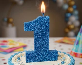 Blue Glitter Candle - Number Birthday Candle – 3.25 Inch Tall Cake Candle