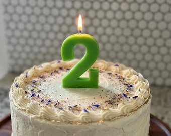Green Number Birthday Candle – Plain 3.25 Inch Tall Cake Topper