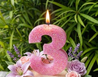 Pink Glitter Candle - Number Birthday Candle – 3.25 Inch Tall Cake Topper