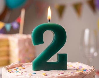 Hunter Green Number Birthday Candle – Plain 3.25 Inch Tall Cake Topper