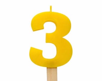 Yellow Number Birthday Candle – Plain 3.25 Inch Tall Cake Topper
