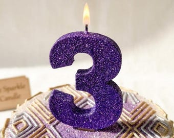 Dark Purple Glitter Candle - Number Birthday Candle – 3.25 Inch Tall Cake Topper