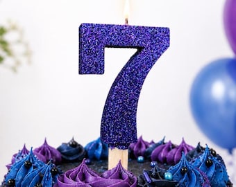 Purple, Blue and Black Glitter Candle - Number Birthday Candle – 3.25 Inch Tall Cake Topper