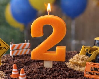 Orange Number Birthday Candle – Construction Party; Monster Truck Party