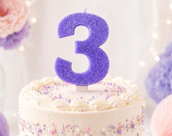 Lavender  - Light Purple Glitter Candle - Number Birthday Candle – 3.25 Inch Tall Cake Candle