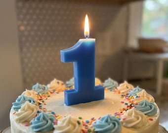Blue Number Birthday Candle – Plain 3.25 Inch Tall Cake Topper