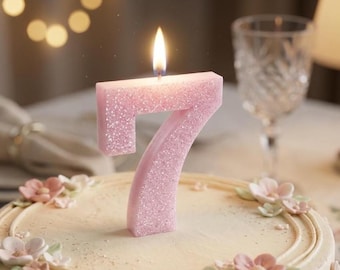 Light Pink Glitter Candle - Number Birthday Candle – 3.25 Inch Tall Cake Candle- Pastel Pink