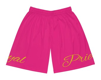 Royal Priesthood Pink and Gold-Basketball Shorts (AOP), Christian, gift for holidays, and birthdays, sports and exercise, family and friends