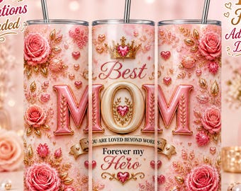 Pink Floral Mom Tumbler Wrap PNG, Mother's Day Sublimation Design (Digital Download)