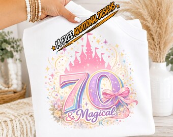 70 & Magical PNG | 70th Birthday Princess PNG | Pink Castle Birthday Design | Coquette Floral Sublimation | Digital Download