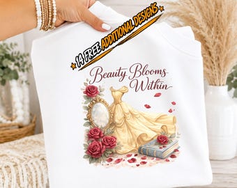 Beauty Blooms Within PNG | Princess Floral Sublimation Design | Fairytale Quote PNG | Coquette Book Lover PNG | Digital Download