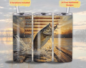 20oz Tumbler Wrap, American Flag Bass Fisherman Design (Digital Download)