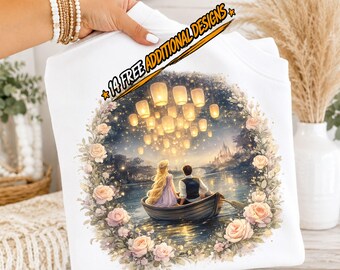 Romantic Lantern Boat PNG | Fairytale Couple Sublimation | Fantasy Floral Clipart | Dreamy Love Scene | Digital Download PNG