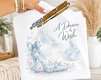 A Dream Is A Wish PNG | Princess Fairytale Shirt Design | Castle Floral Bow PNG | Cute Princess Sublimation | Digital Download