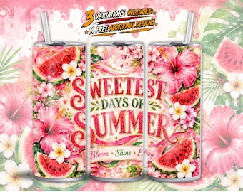 Sweetest Days of Summer Tumbler Wrap PNG, Summer Watermelon Floral Sublimation, 20oz Skinny Tumbler Wrap, Beach Summer PNG Bundle