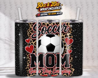 Football Mom Tumbler Wrap PNG | Soccer Mom Gift | 20oz & 30oz Skinny Sublimation Design | Game Day Mom | Sports Tumbler