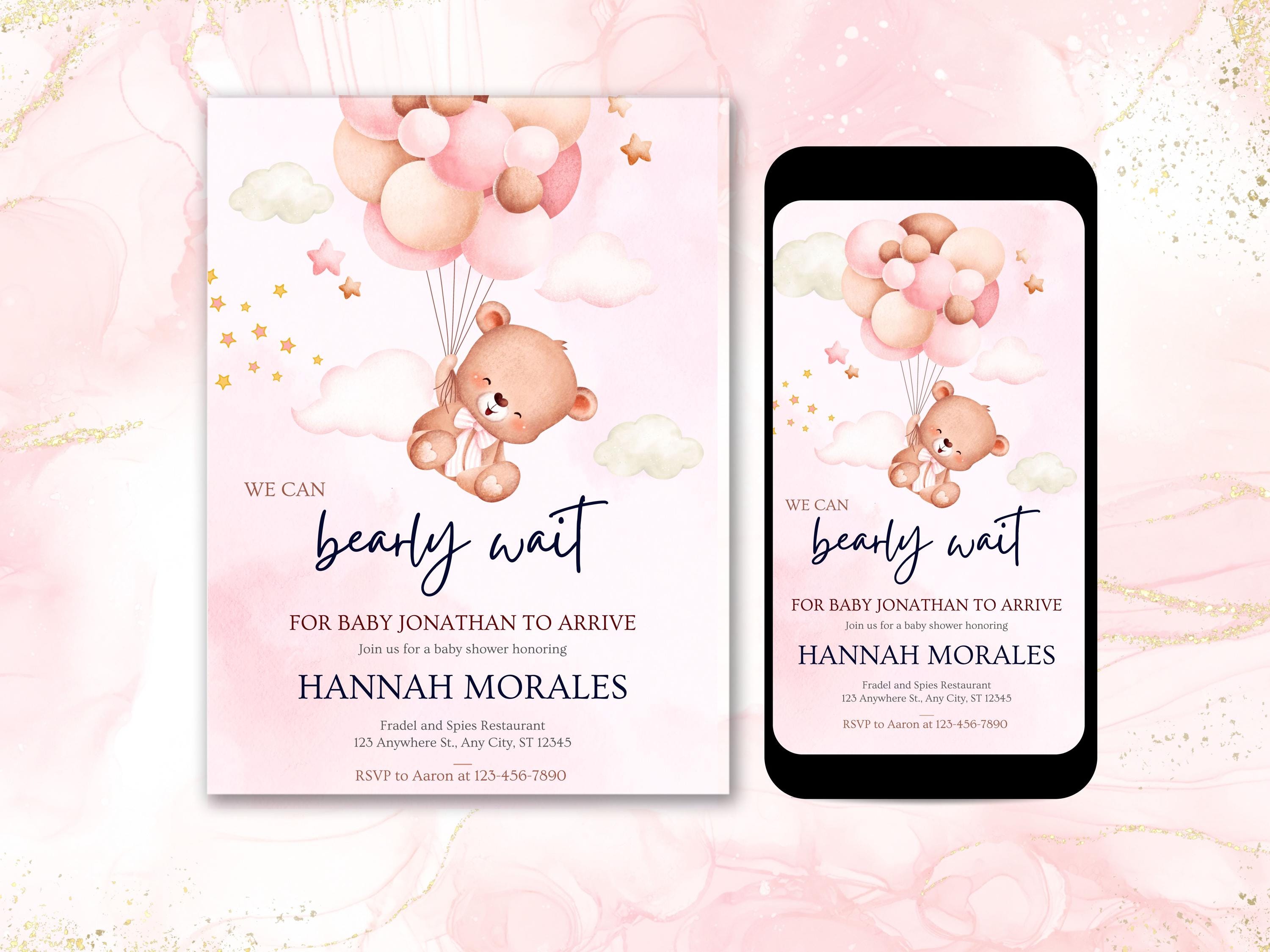 Pink Teddy Bear Baby Shower Invitation: We Can Bearly Wait Theme ...