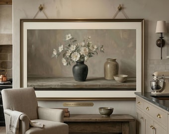 Neutral Floral Still Life | Dimensional Wall Art Print | Vintage Digital Download | Cottagecore Decor