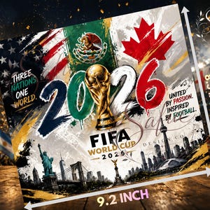 Patriotic 2026 FIFA World Cup tumbler set featuring a dramatic golden sunset backdrop, an American flag design, and bold typography. Perfect for soccer fans, USA supporters, and World Cup merchandise