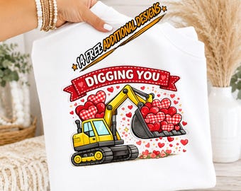 Digging You Excavator Valentine PNG Sublimation Design | Construction Love Heart Dump Truck Clipart | Digital Download