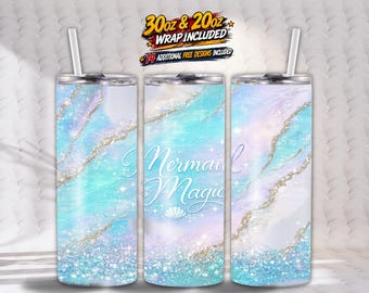Zeemeerminbeker wrap png, 20oz skinny sublimatie, Ocean Princess drinkgerei, magische schelpbeker, strand zeemeermin cadeau, naadloze wrap