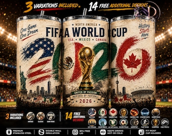 Zestaw do pakowania kubków na Mistrzostwa Świata FIFA 2026 w formacie PNG | USA Meksyk Kanada Piłka nożna Sublimacja | Cienki kubek 20 uncji do pobrania w wersji cyfrowej