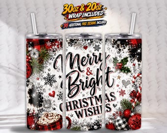 "Weihnachtswünsche Tumbler Wrap PNG - 20 Unzen & 30 Unzen Skinny Sublimation, Feiertags-Kakaogeschenk, frohes, helles Feiertags-Trinkgeschirr"