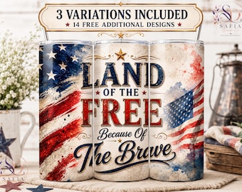 Land der Freien wegen der mutigen 20 Unzen Tumbler Wrap PNG | Gute Vintage Patina Tumbler Wrap | USA Flagge Sublimationsdesign | 4.Juli