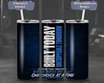 20oz Skinny Tumbler Wrap, Motivational Fitness Quote PNG, Sublimation Design (Digital Download)