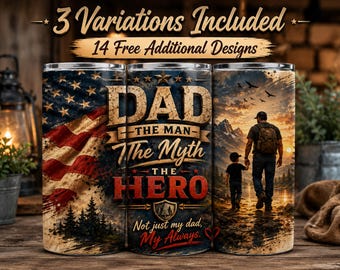 Papa Held Tumbler PNG Bündel | Vater Sohn 20 Unzen Skinny Tumbler Wrap | Vaterländisches Sublimations-Design