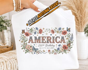 Amerika 250 Floral Png, USA 250-jähriges Jubiläum Png, Patriotisches Sublimationsdesign, Vintage 1776-2026 Vierter Juli Digitaler Download