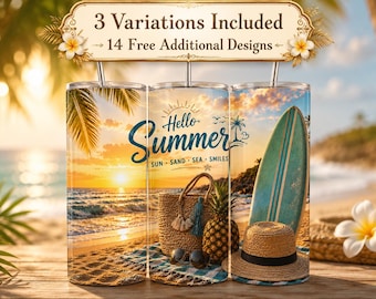 Summer Tumbler Wrap PNG | Life Is Better In Summer | Beach Tumbler Sublimation | Tropical Palm Tree 20oz Skinny Tumbler | Digital Download
