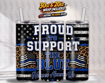 Polizei Frau Tumbler Wrap, dünne blaue Linie Sublimation, 20 Unzen Skinny Tumbler PNG, Polizisten Unterstützung, Back the Blue, digitaler Download