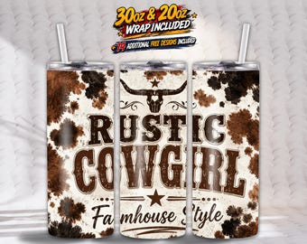 Rustikale Cowgirl Tumbler Wrap, Western 20 Unzen Skinny Sublimation, Rindsleder Floral, Rodeo Pferdeliebhaber, Landmädchen Digitaler Download