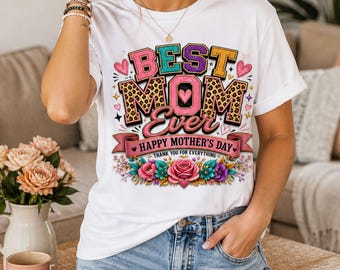 Beste Mutter aller Zeiten PNG, glücklichen Muttertag Sublimationsdesign, Leopard Mutter PNG, Blumen Mama Shirt Design, digitaler Download