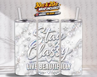 Bleib edel Becher wickeln | 20 Unzen & 30 Unzen Skinny Sublimation PNG | Marmor Glitter Chic Trinkgefäß Design | Sofortiger digitaler Download
