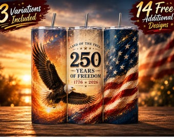 USA 250th Semiquincentennial Tumbler Sublimationsbündel | 1776-2026 | Adler, Flagge, Feuerwerk Designs