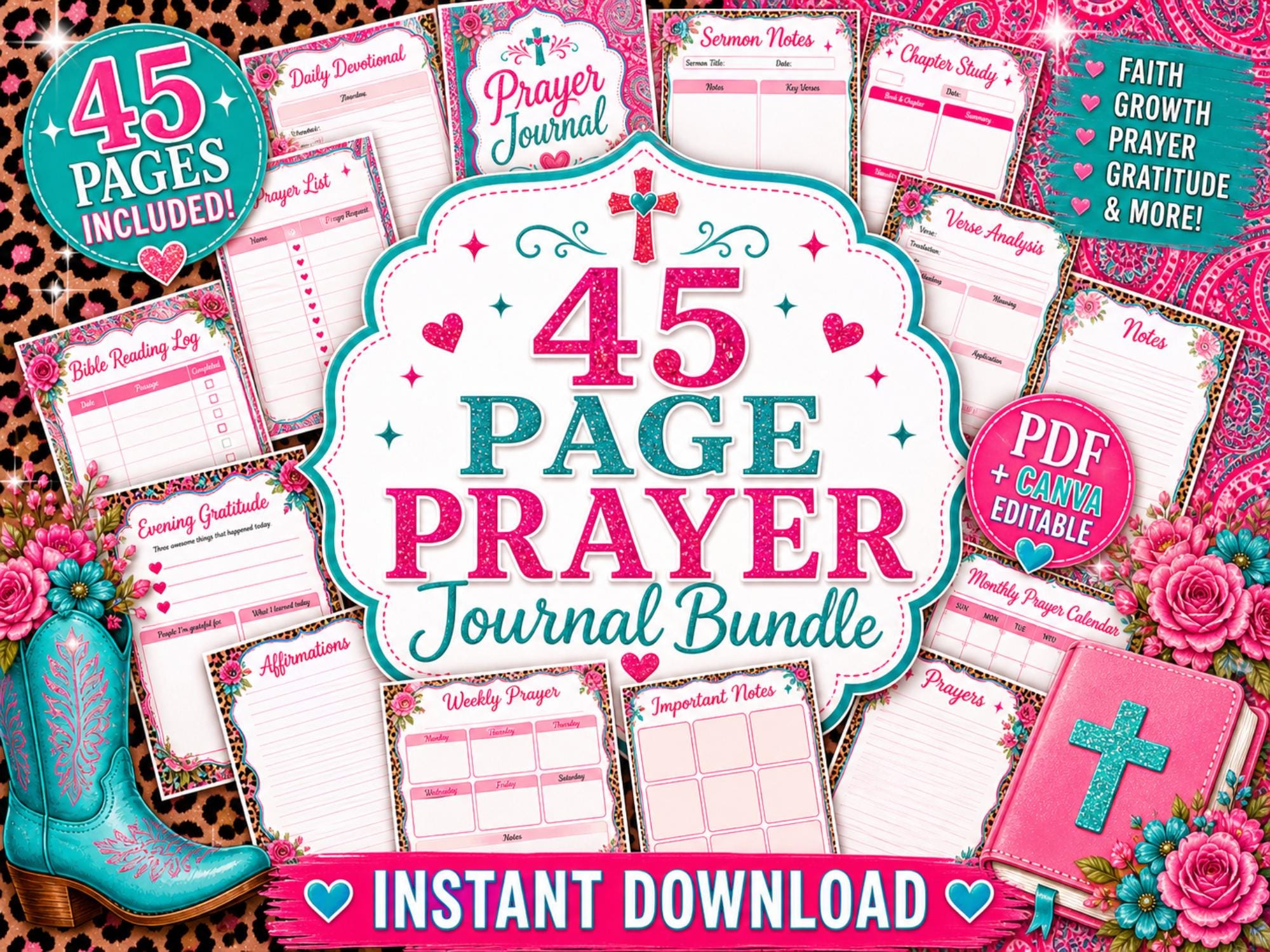 Christian Prayer Journal Printable | Bible Study Planner Bundle | Pink ...