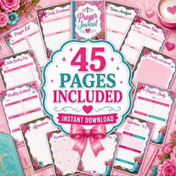 Christian Prayer Journal Printable | Bible Study Planner Bundle | Pink Western Faith Planner | Devotional