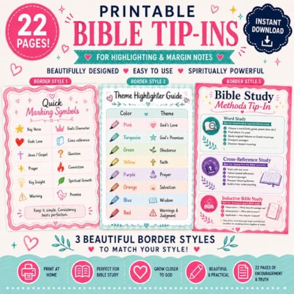Lot d'impressions sur la Bible | 22 encarts d'étude biblique
