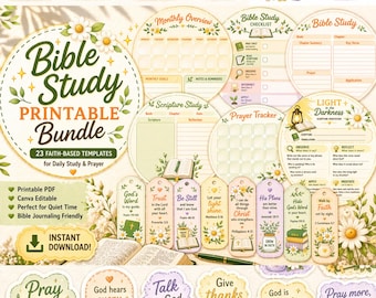 Printable Bundle | 23 Faith-Based Templates | Christian Planner, Devotional Journal, Prayer Tracker, Scripture Writing Pages