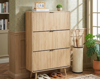 Narrow Shoe Cabinet, 3 Flip Drawer Entryway Organizer