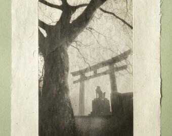 Japanese Torii Gate Photogravure, Original Handmade Etching on Washi, Limited Edition of 7, Signed & Embossed Black and White Fine Art Print