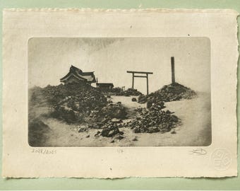 Summit Shrine Photogravure, Original Handmade Etching on Washi, Limited Edition of 7, Signed & Embossed Black and White Fine Art Print