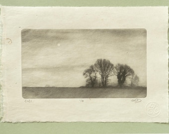 Morning Mist Photogravure, Original Handmade Etching on Washi, Limited Edition of 7, Signed & Embossed Black and White Fine Art Print