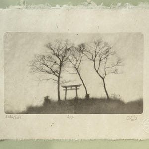 Minimalist Torii Gate Photogravure, Original Handmade Etching on Washi, Limited Edition of 7, Signed & Embossed Monochrome Fine Art Print